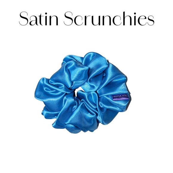 Amiga Mia large blue satin scrunchie hand crafted - Picture 5 of 6